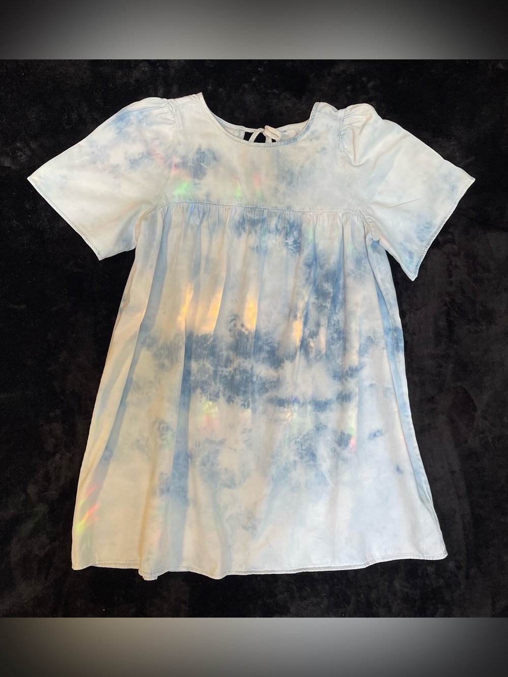 Blue Tie-dye Swing Dress With Puff Sleeves (SKU573)